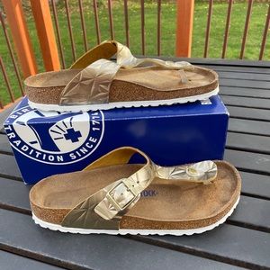 Birkenstock 42 R spectral gold platinum gizeh sandals leather with box